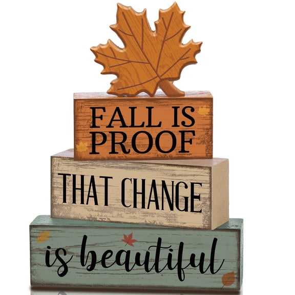 4 Pcs Fall Decoration for Home Wooden Maple Leaf Stacked Decor Thanksgiving Table Centerpiece Fall Tiered Tray Decor Rustic Decorative Maple Leaf Block Signs Autumn Decoration for Kitchen