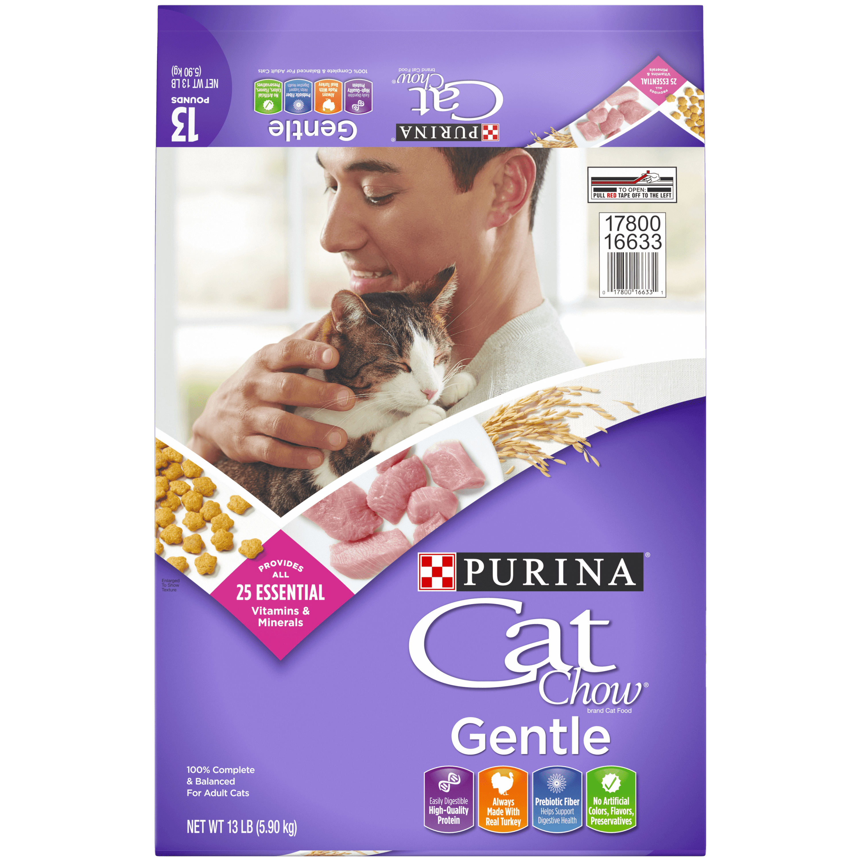 Purina Cat Chow Sensitive Stomach Dry Cat Food, Gentle, 13 lb. Bag