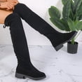 thumbnail image 6 of JDEFEG Slim Fit Womens Knee High Boots Lace up Over The Knee Boots with Plush Inner Layer Winter Round Toe Elastic Square Heel Slim Black Boots for Women Black Size 40, 6 of 8