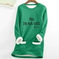 thumbnail image 2 of OWUUcdse Women's Long Sleeve Tops, Crew Neck Thermal Loose Fit Fleece-lined Winter Tops with Pockets Green Size 2XL, 2 of 5
