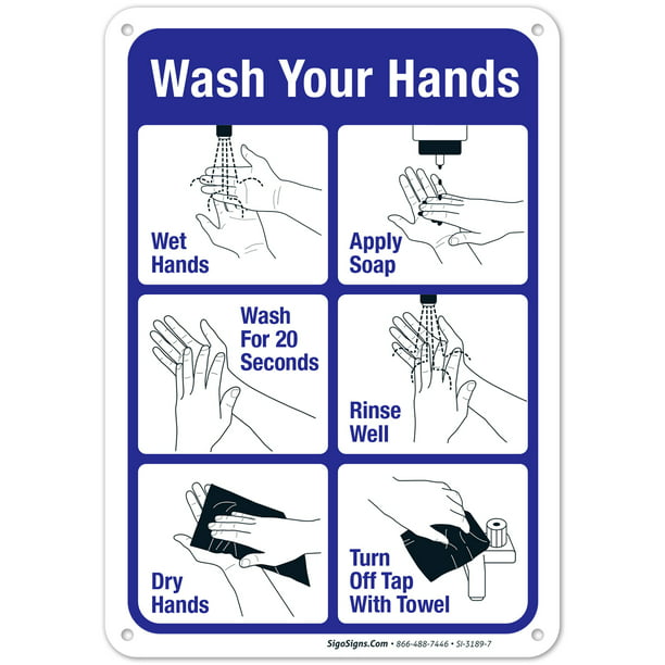 Hand Washing Sign, 6 Steps Hand Washing Sign, 10x7 Aluminum - Walmart.com