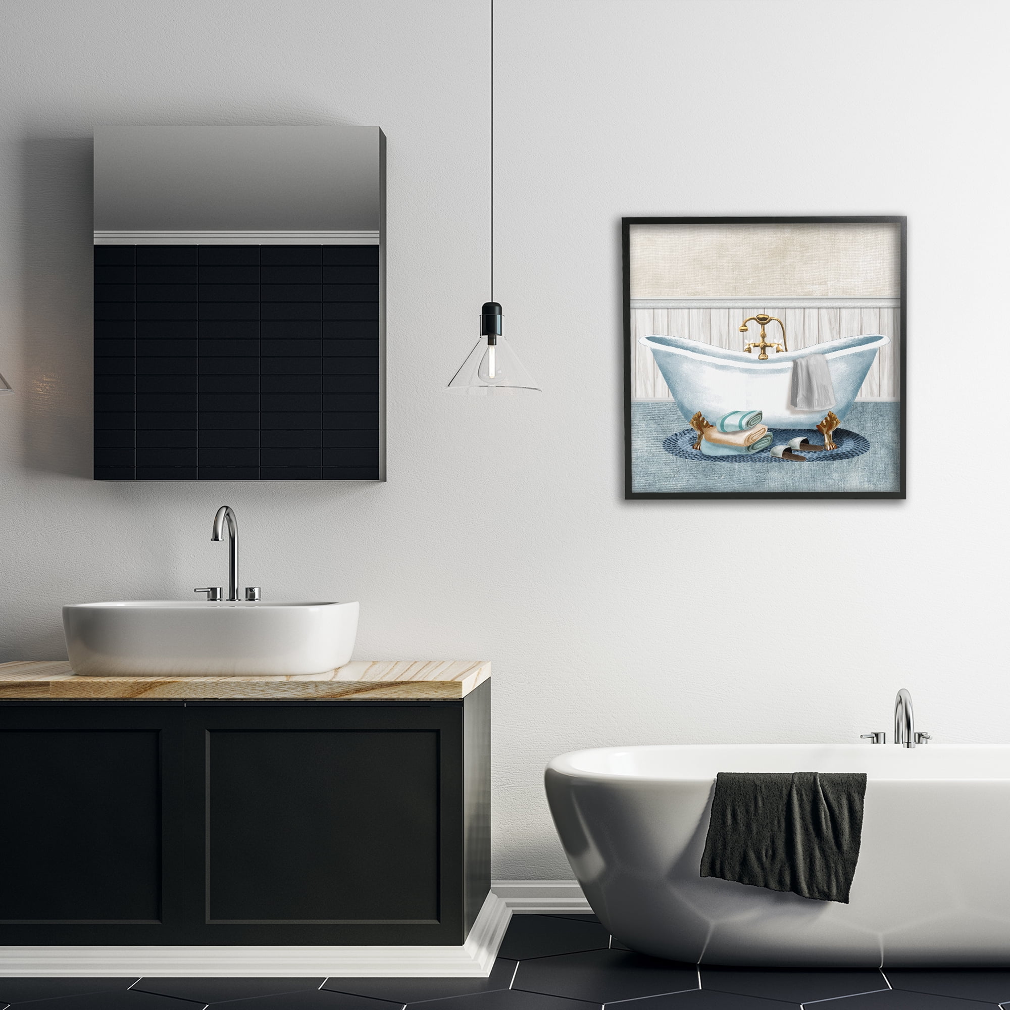 Stupell Industries Cozy Spa Bathtub & Slippers Black Framed Giclee Art, design by Conrad Knutsen