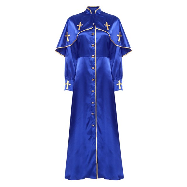 YiZYiF Robe de Clergé pour Femmes à Manches Longues, Boutons, Ligne A, Longue Robe Maxi, Robe de Ministre, Église, Chorale, Bleu 3TG