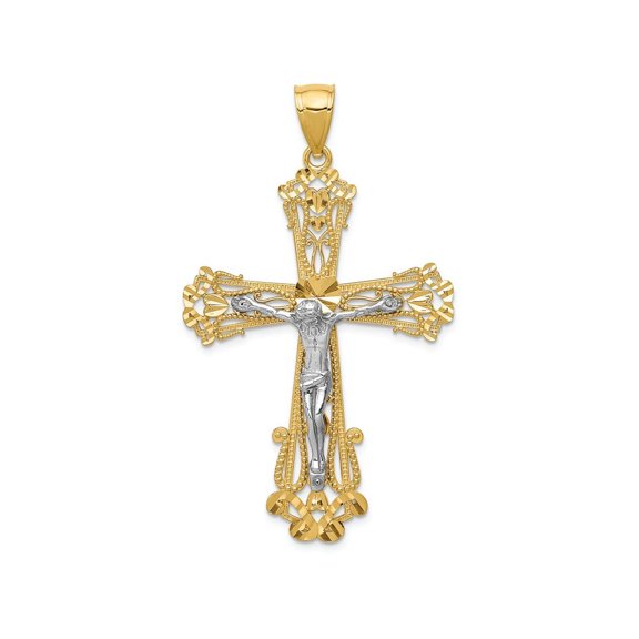 14k Two-tone Diamond-cut Crucifix Pendant