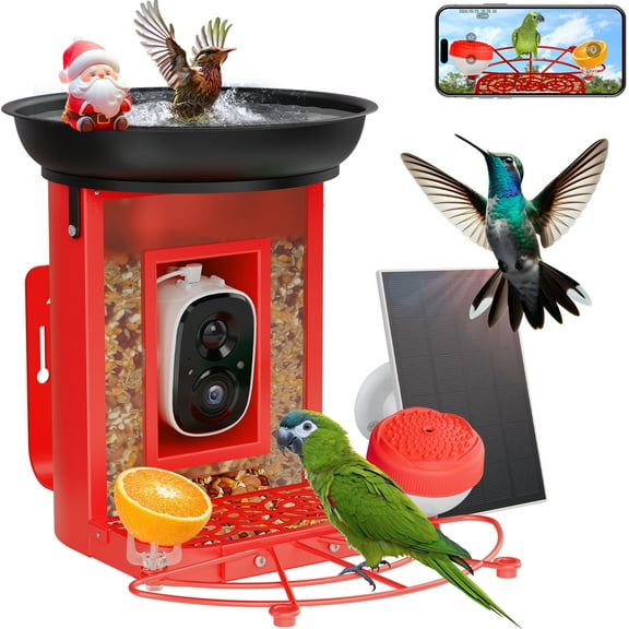 Bird Feeder with Camera, 2K Bird Camera with 3-in-1 Feeding, Drinking, and Bathing | AI Bird Identify, Real-Time Monitoring and Alerts | IP65 and Squirrel-Proof for Outdoors, Gift for Bird Lovers