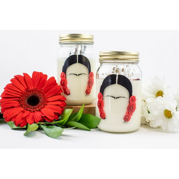 16 (oz) Fresh Cut Roses Aromatherapy Soy Wax Jar Frida Kahlo Organic Feminist Candle Dry Roses Scent Candle Romantic Gift for Her Birthday Gift Frida Art