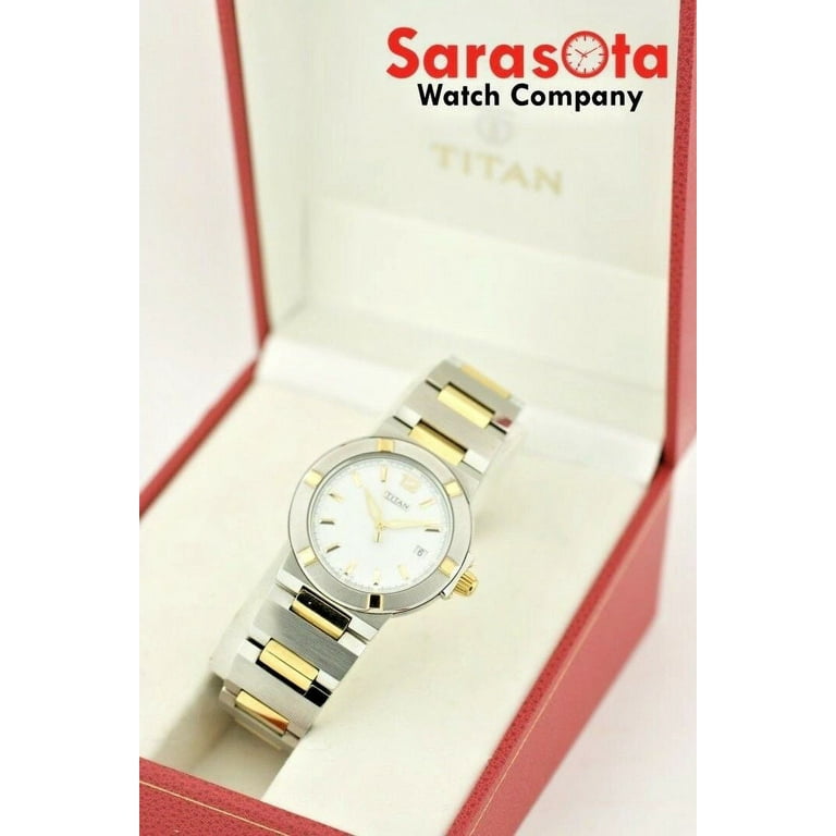 Titan 619BDB Two Tone Stainless Steel White Dial 35mm Quartz Wrist Watch