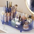 thumbnail image 1 of yeacher Organisateur de Maquillage Rotatif avec Design Transparent Bleu, Rangement Multi-Compartiments pour Pinceaux, Rouges à Lèvres et Accessoires, Compact 36x15x15cm, 1 of 4