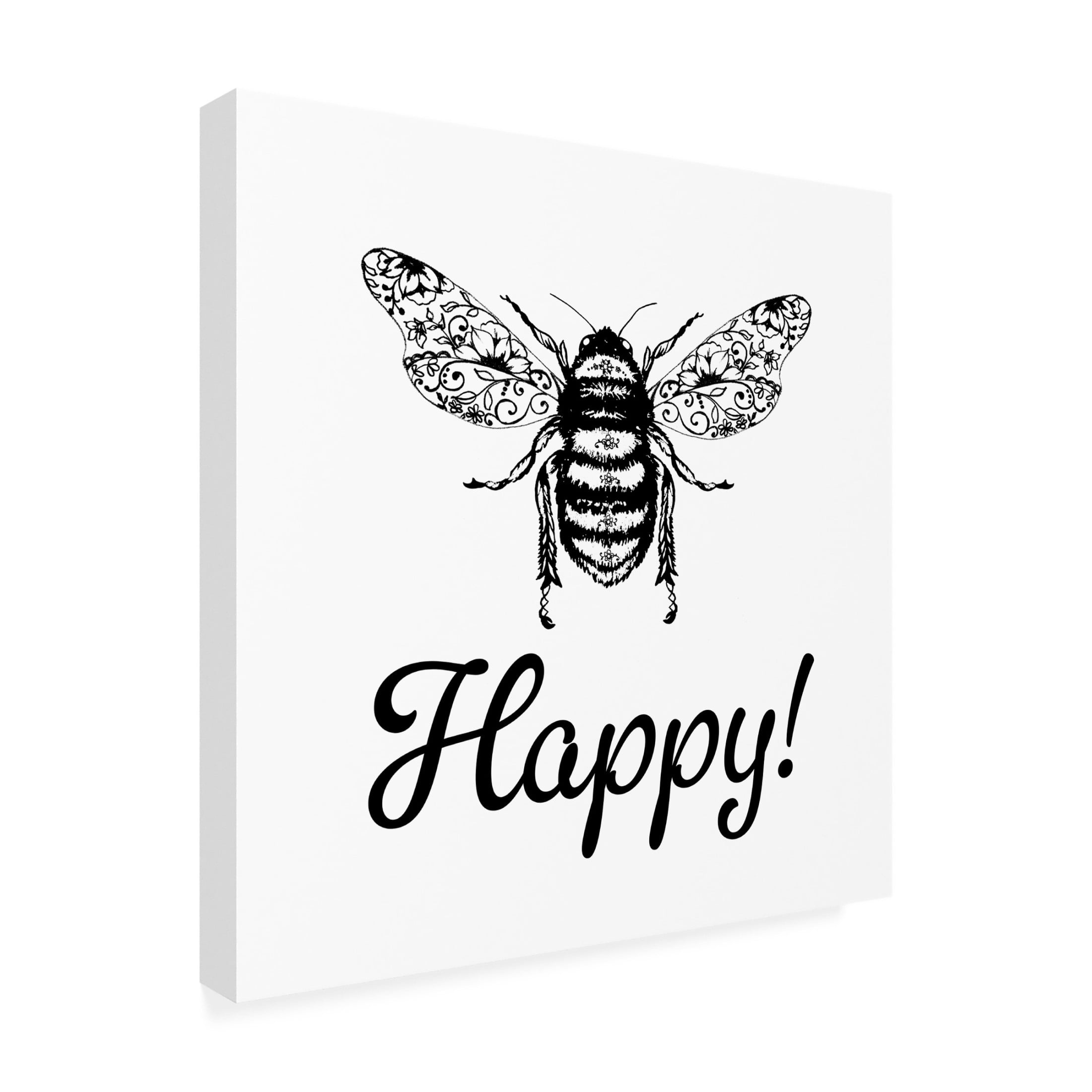Canvas Wall Art - Jean Plout 'Floral Bee Happy' Wall Art for Living Room, Bedroom, or Office Décor by Trademark Fine Art - 35 x 35 Inches