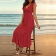 thumbnail image 7 of Wycnly Summer Dresses for Women Summer Dresses for Women 2025 Beach Boho Empire Waist Flowy Ruffle Swing Strap Long Dresses Girls Casual Solid V-Neck Short Sleeve Maxi Dress, 7 of 7