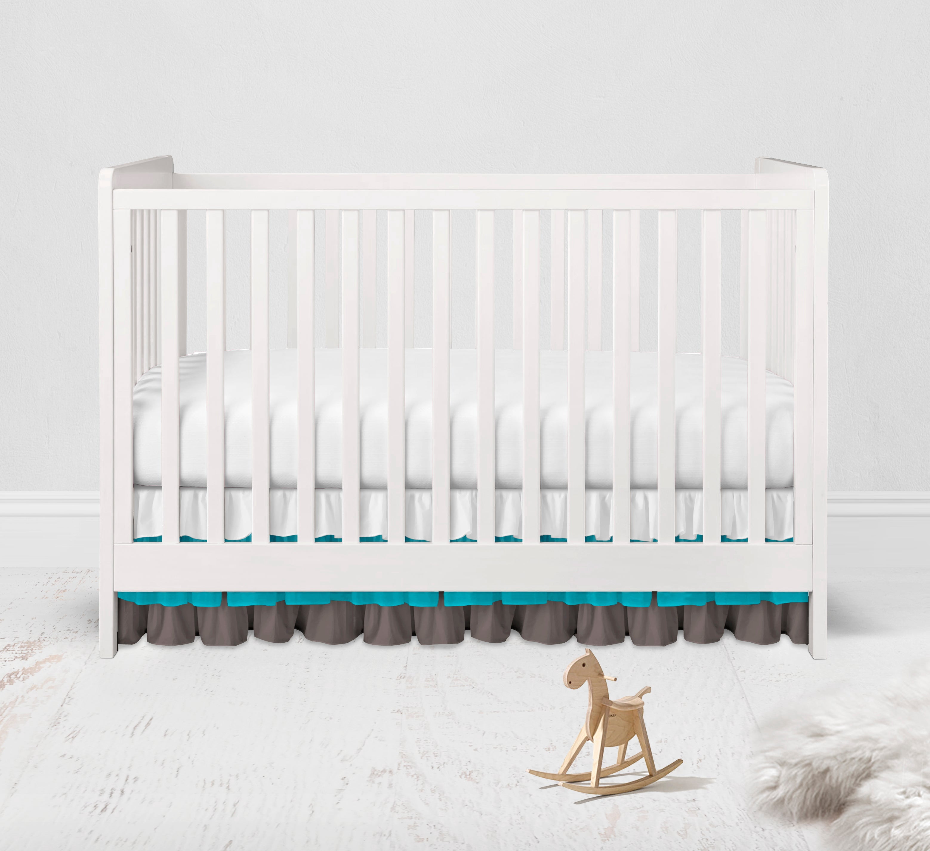 Bacati - Mix N Match Solid 3 Layer Ruffled Crib Skirt (White/Coral/Grey)