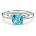 thumbnail image 3 of Gem Stone King 10K Two Tone Gold Swiss Blue Topaz Solitaire Engagement Ring for Women | 1.12 Cttw | Cushion Checkerboard 6MM | Gemstone November Birthstone | Size 5, 3 of 6