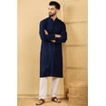 thumbnail image 3 of Mens Blue Viscose Rayon Resham Dhaga Sequence Solid Embroidered Long Straight Kurta For Men, 44, 3 of 6