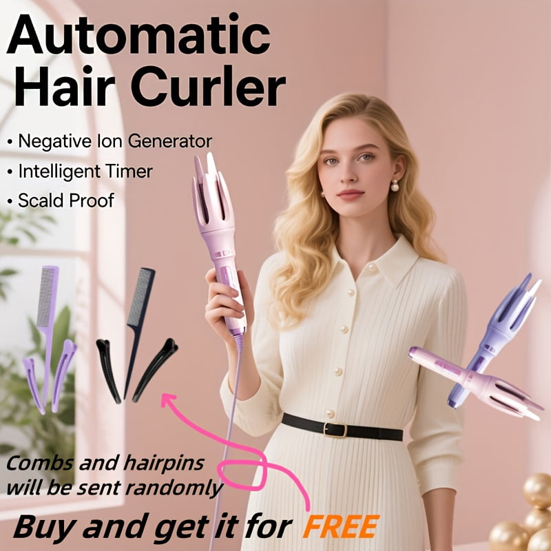 plug-in curling iron, automatic curling iron, birthday gift for women, rotating curling iron, care gift, suitable for mother, purple