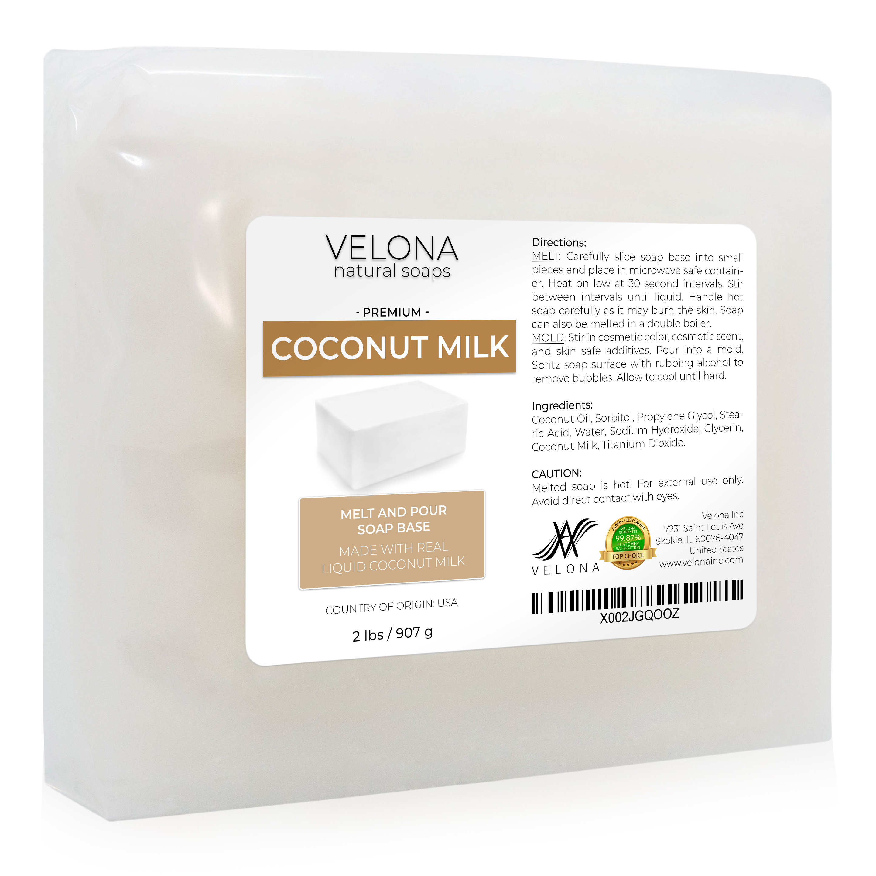 2 LB Coconut Milk Glycerin Soap Base by Velona SLS/SLES Free Melt