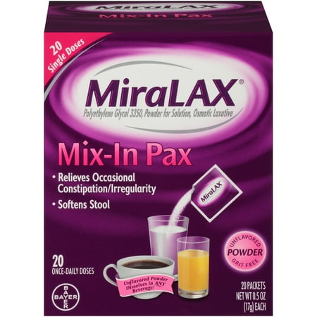 MiraLAX Mix-In Polyethylene Glycol 3350 Powder Laxative, 20 Single