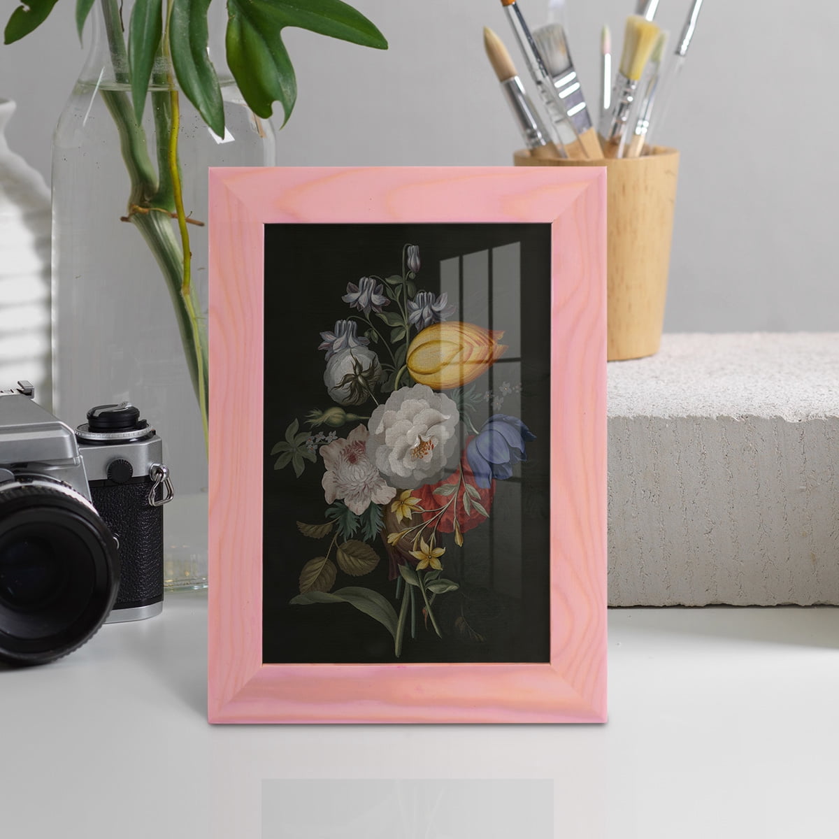 Dramatic Bouquet III -Framed Print w/glass-Sunset Pink