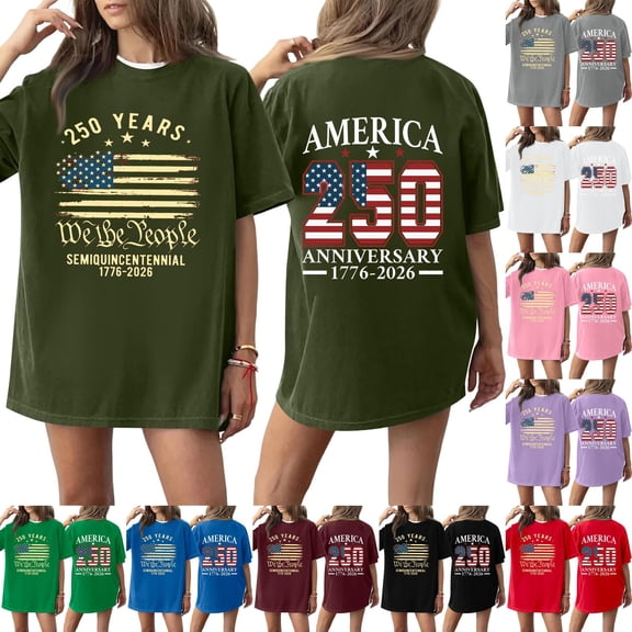 250th Anniversary United States Flag Print T Shirt Loose Fit Short Sleeve Crewneck Top for Women Men 1776 2026 Semi Centennial Tee Black L