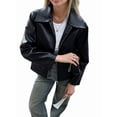 thumbnail image 3 of Leather Jacket Women Faux Suede Fall Fashion Coats Winter Outfits Clothes Tops Black L, 3 of 8