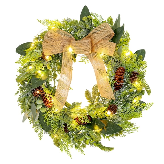 Christmas Wreath for Front Door, Prelit Artificial Christmas Wreaths with Pine Cones & Berry Clusters, Walls, Windows, Doors, Indoor Holiday Christmas Decoration, 18in