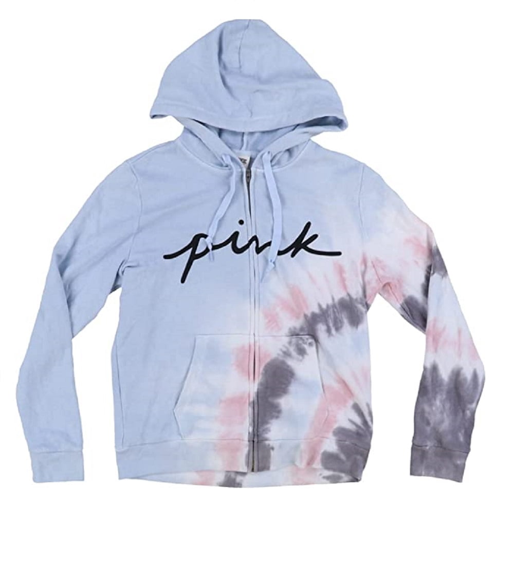 Victoria's Secret Pink Everyday Lounge Perfect Full Zip Hoodie Blue Tie