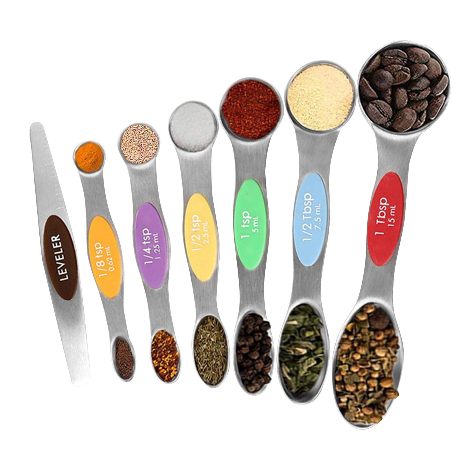 Measuring Spoons Set, Dual Sided, Stainless Steel, Fits In