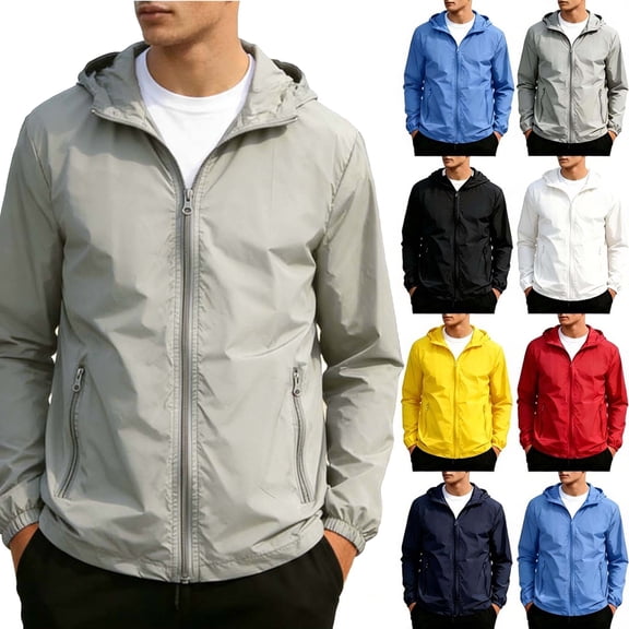 Purcolt Men's UPF 50 Hooded Jacket Windbreaker Hiking Jackets Lightweight Breathable Running Cycling Coats with Zip Pocket