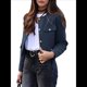 thumbnail image 3 of Chaqueta Blazer Corta para Mujer, Sin Cuello, con Botones, Estilo Informal de Negocios, para Otoño e Invierno Azul Marino L, 3 of 9