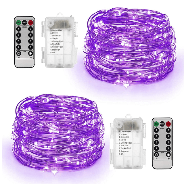 Dinheiro Paquete de 2 luces navideñas con control remoto a batería, cadena de luces de 16 pies, 50 LED para decoración de jardín y patio