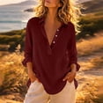 thumbnail image 2 of GERsome Button Down Shirts for Women Long Sleeve Collared V-Neck Comfy Cotton Casual Loose Fit Dressy Blouses Wine 2XL, 2 of 6