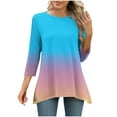 thumbnail image 3 of Bovxnpu 3/4 Length Sleeve Womens Tops, Cotton Casual Tunic Tops for Women Loose Dressy, Women's Fashion Printed T-shirt 3/4 Sleeves Blouse Round Neck Casual L, 3 of 6