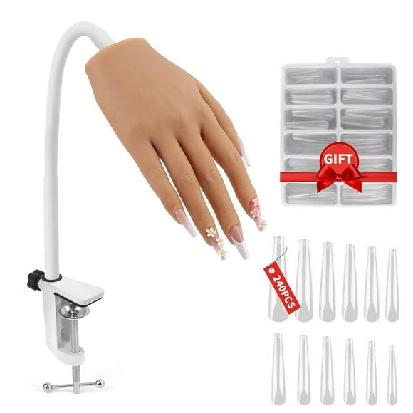 LIONVISON Mano de práctica para uñas acrílicas, práctica de mano de uñas de silicona, dedos flexibles, mano de entrenamiento falso, manos de maniquí falsas para práctica de uñas, kit de modelo de mano