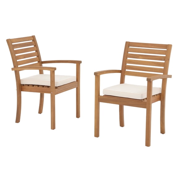 OC Orange-Casual Stackable Patio Dining Chairs Set of 2, Outdoor Acacia Wooden Chairs w/Armrest & Removeable Fabric Cushion, FSC Certified Wood, for Porch, Backyard, Garden, Indoor