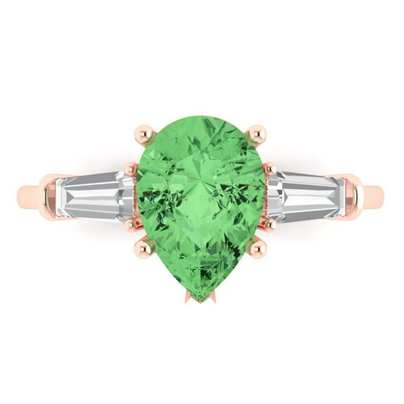Three-Stone Engagement Ring for Women - 2.5ct Simulated Green Diamond in 14K Rose Gold Promise Ring