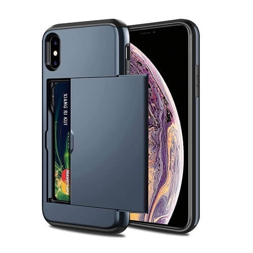 For Apple iPhone XS Max Blue Shockproof Card Slot Wallet Heavy Duty Case Tough 360 Cover Case