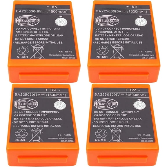 (Pack of 4)for HBC Radiomatic BA225030 6V 1500mAh Battery Ni-Mh Rechargeable Battery for HBC Crane Remote Control Pump Truck Battery