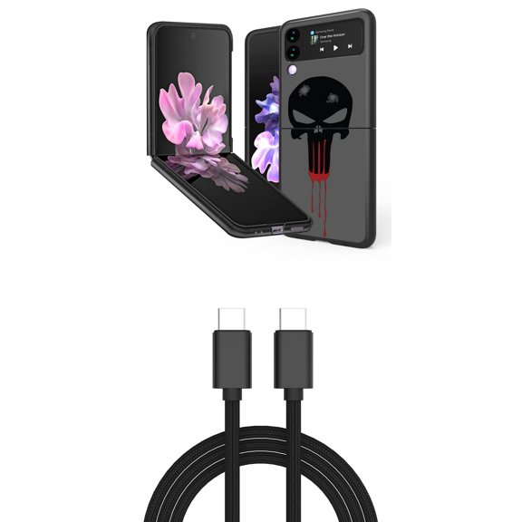 Bemz Premium Bundle for Samsung Galaxy Z Flip 3 5G: Slim Snap-On Protector Case (Bloody Skull), PD Power Delivery USB-C to USB-C Cable (3 Feet)
