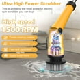 thumbnail image 3 of Amiluo Electric Spin Scrubber, 1500 RPM Cordless Bathroom Cleaning Brush with 4000 mAh Large Battery, 8 Replaceable Heads, Extension Handle & Display, Power Scrubber for Shower/Floor/Tub, A4-Yellow, 3 of 10