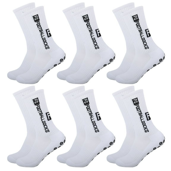 GIRACOA 6 Pairs Grip Soccer Socks for Men, Non Slip Sports Football Basketball Yoga Socks with Grip Pads(White)