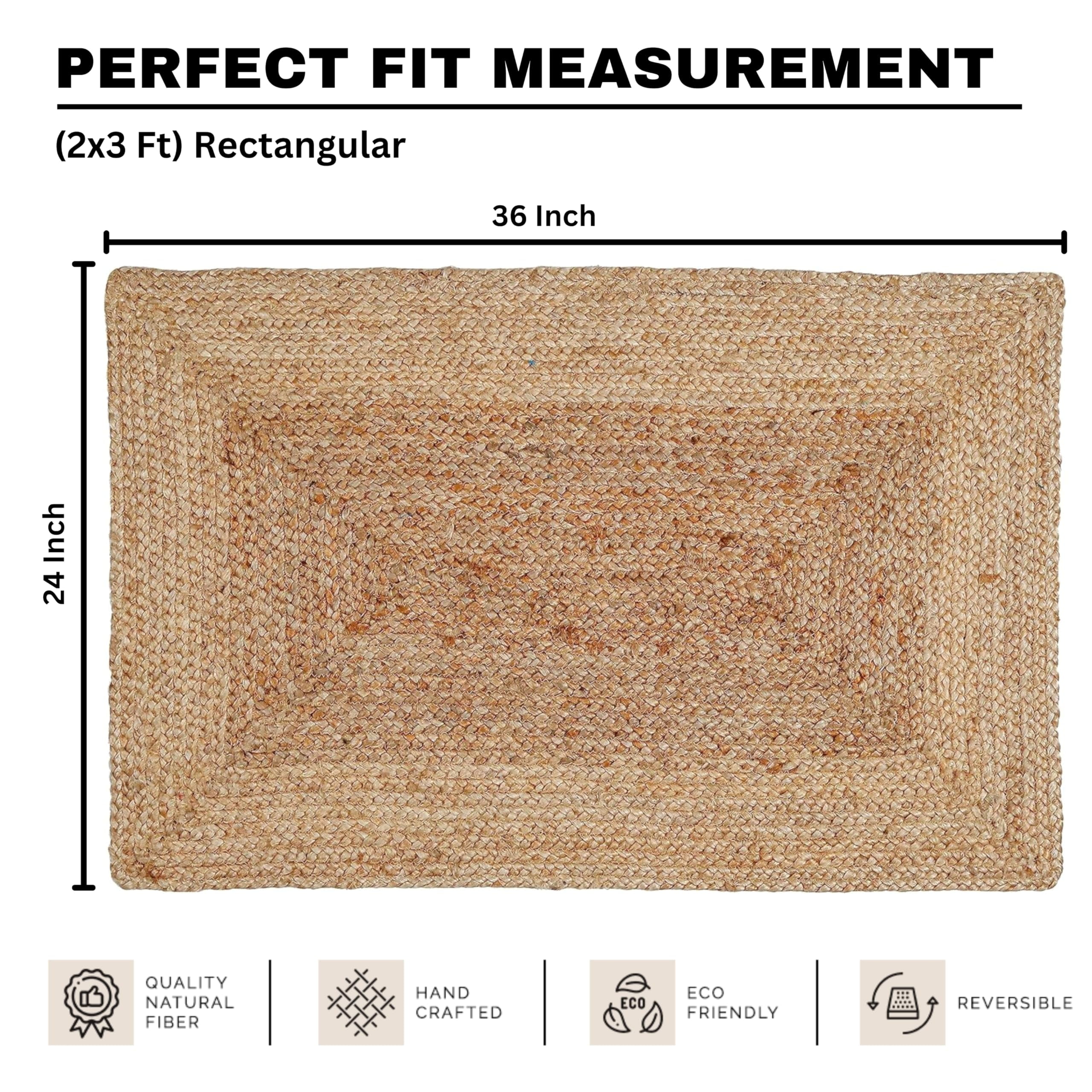 Bedding Craft Jute Cotton Area Rug Natural Matty Weave – Machine Washable Carpet for Living Room, Bedroom & Entryway – 70% Jute 30% Cotton – 36x60 Inch, 1 Piece