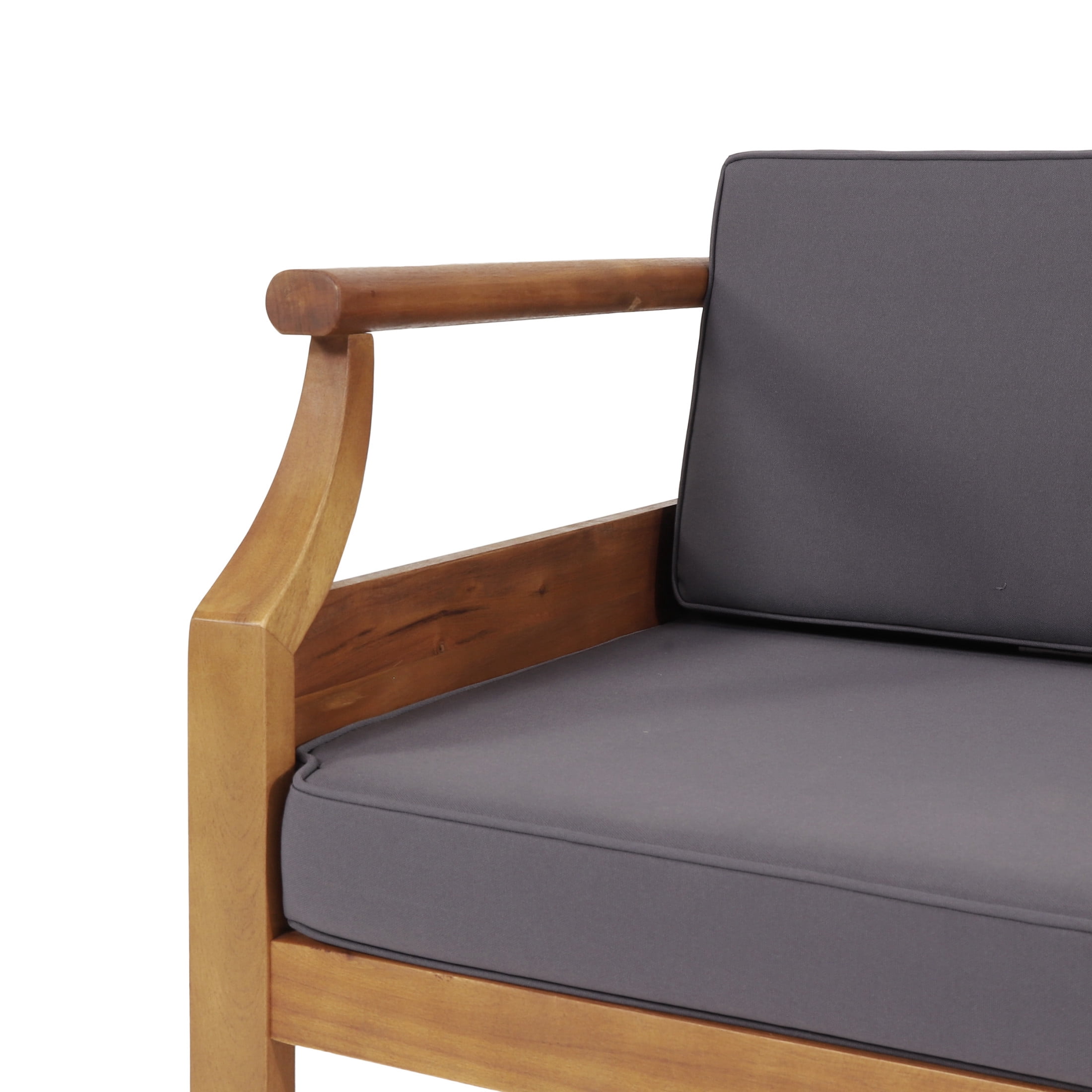 Christopher Knight Home 4-Seat Outdoor Patio Sectional Sofa Set with Cushions, Slatted Wood Frame, Dark Gray