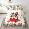 thumbnail image 3 of Homewish Kawaii Christmas Dog Twin Bedding Sets 7-Piece for Kids, Cartoon Santa Claus Hat Bedding Comforter Set, Western Xmas Flower Reversible Sheet Sets, Ultra Soft Bedroom Decor, 3 of 8