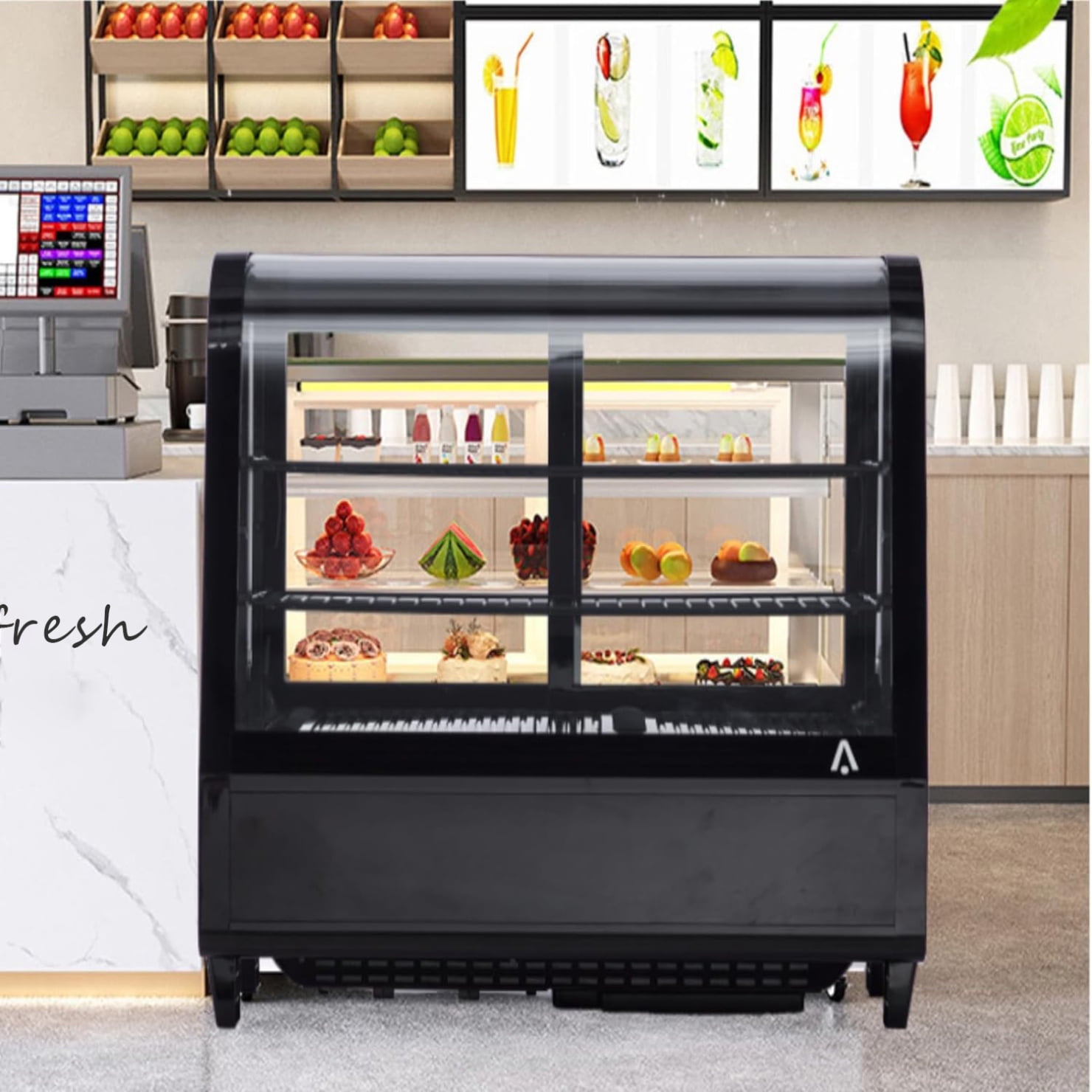 Yiwa 3.5 Cu.Ft Commercial Countertop Refrigerator, Display Refri with LED Display and Lighting, for Cafe Restaurant, Black