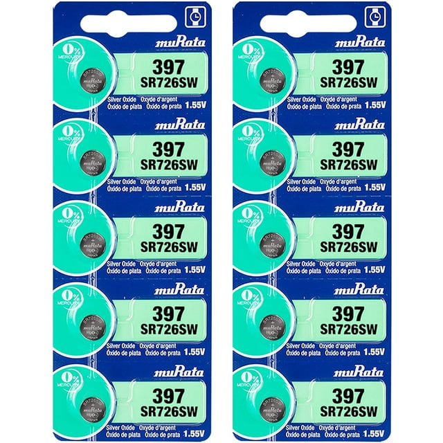 Murata 397 SR726SW Battery 1.55V Silver Oxide Watch Button Cell (10 Batteries)