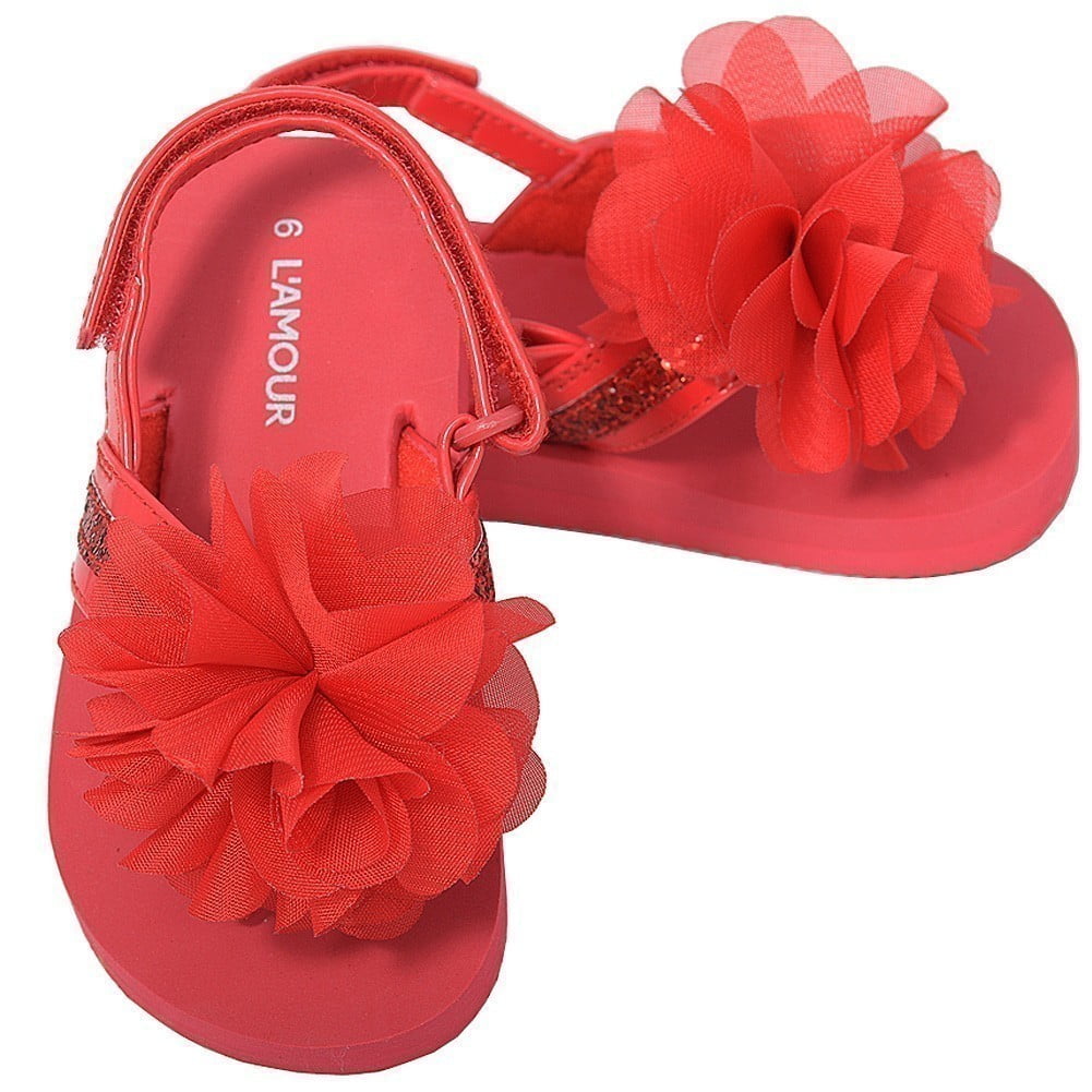 LAmour Little Girls 1 Black Sequin Strap Flower Flip Flop Sandals