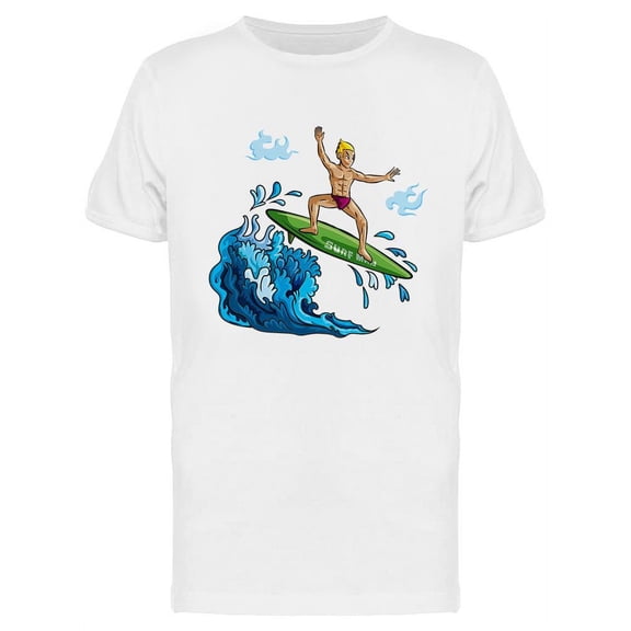 Young Man On Surfboard T-Shirt Men -Image by Shutterstock, Male x-Large