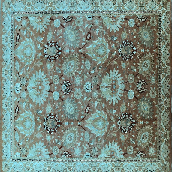 Ahgly Company Indoor Square Oriental Light Blue Industrial Area Rugs, 6' Square