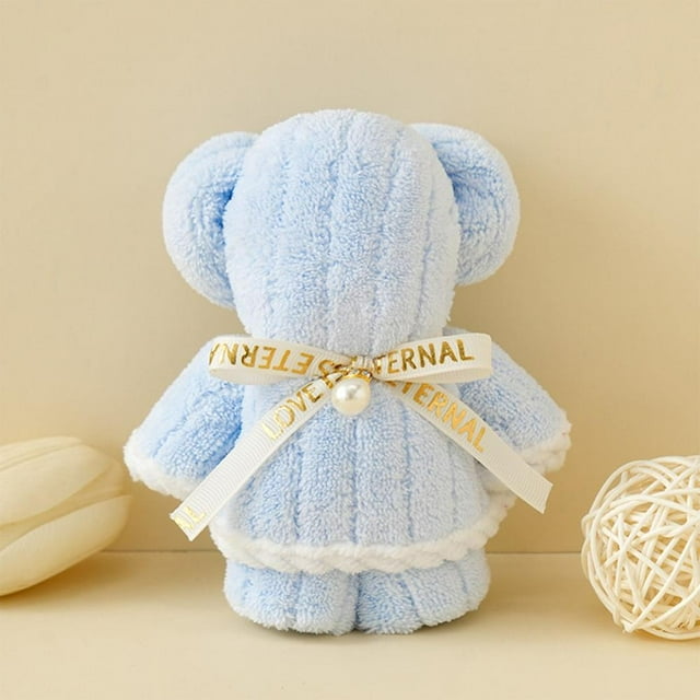 Feltree Bear Shaped Children's Hand Towel - Soft Polyester Christmas Gift with Decorative Ribbons and Pearls for Kids