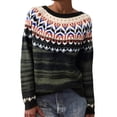 thumbnail image 3 of sususu Womens Fair Isle Sweaters Argyle Iceland Norway Sweaters Fairisle Pattern Long Sleeve Boat Neck Pullover Jumper Tops,A02-Dark Green,M, 3 of 5