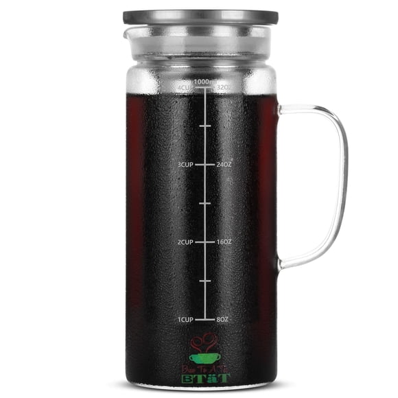 BTaT- Cafetera de preparación fría Cafetera helada 1 cuarto de galón 32 oz Máquina de té helado Cafetera de preparación fría Jarra de té Accesorios de café Jarra de té helado Sistema de preparación en
